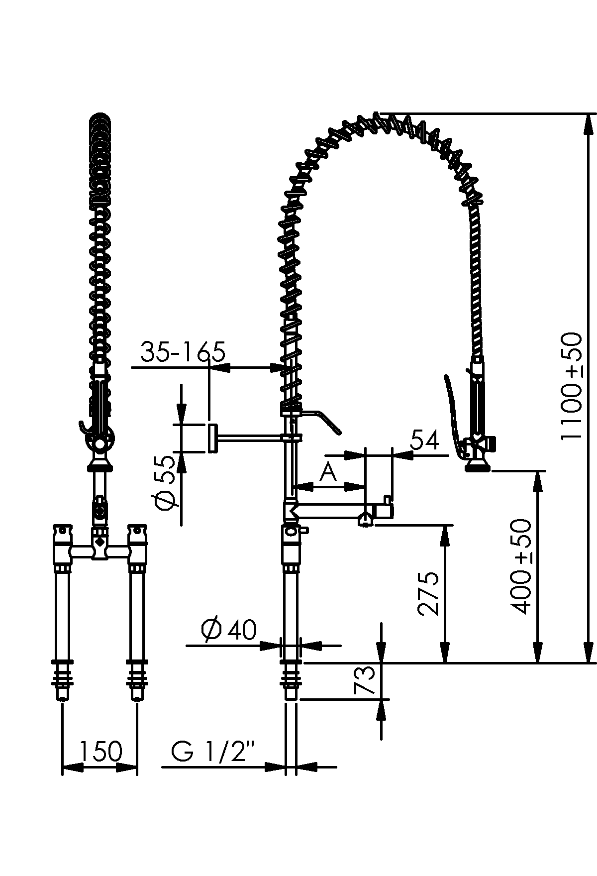 Douchemengkraan, RVS, bladmontage, 1/2" 2 gats, gasveer