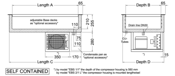 Inbouw koelbak statisch EBS 2/1L-E R290, stekkerklaar