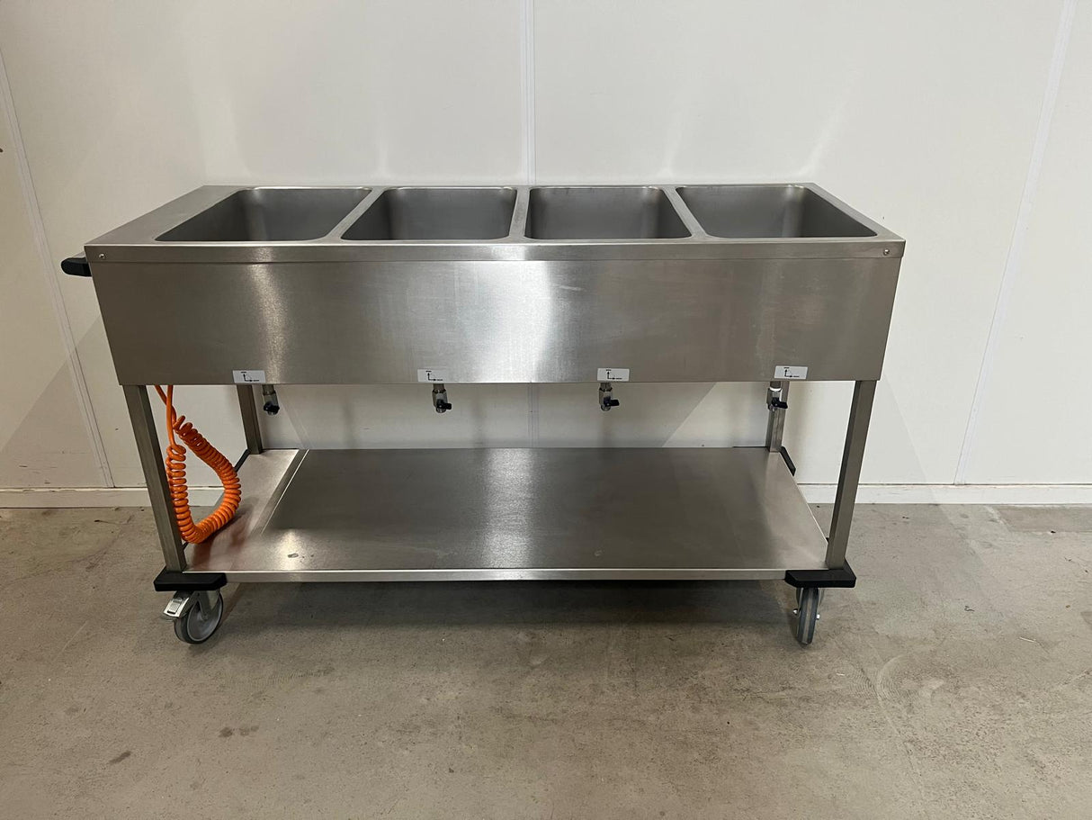 Bain mariewagen 4x 1/1GN, bediening korte zijde, 4 zwenkwielen